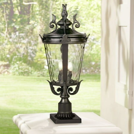 John Timberland Traditional Outdoor Post Light with Pier Mount Textured Black 29 Clear Hammered Glass for Patio Porch Garden Yard
