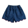 thumbnail image 5 of PINQI Toddler Girl Summer Solid Color Casual Lace Denim Shorts Love Button with Pockets Active Soft and Breathable Shorts(1-Blue,3-4 Years), 5 of 9