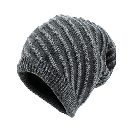 Fabric Hat Pattern - Unique Bargains Men Chic Textured Stripes Pattern Knitted Beanie Hat Dark Gray