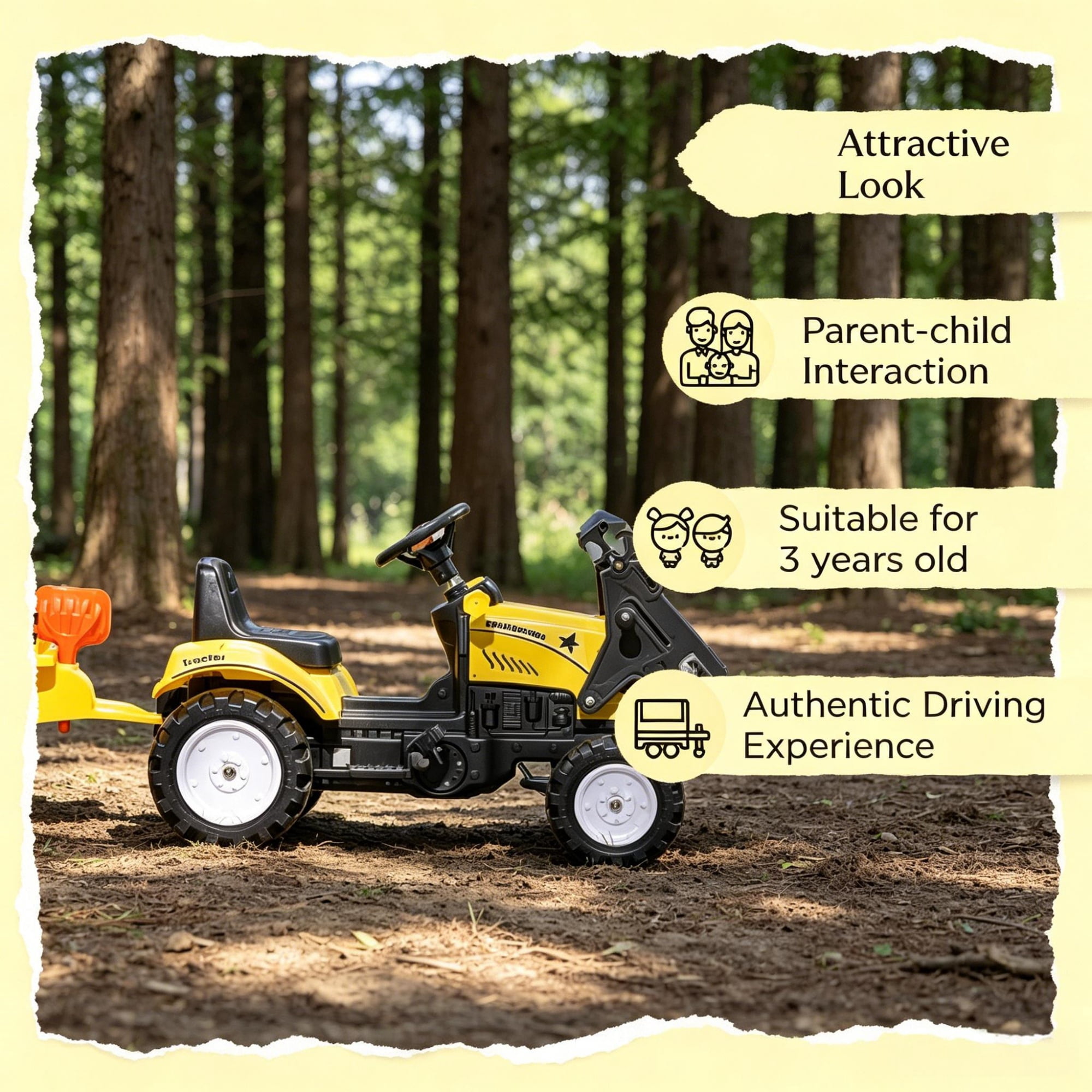 Kids Ride-On Excavator with Detachable Trailer for Ages 3-6