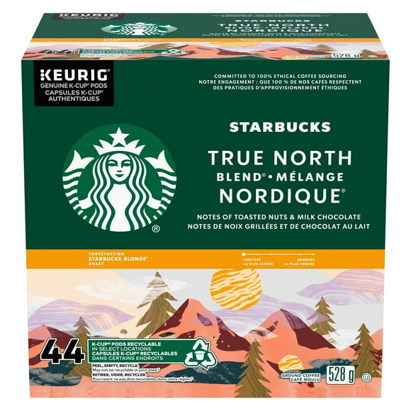 STARBUCKS True North Blend Blonde Roast Ground Coffee K-Cup Pods 44 ct Box, 44ct