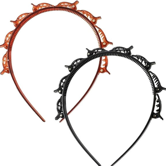 TELOLY Headband with Clips for Braiding Hair, Stylish Headbands for Women, Black & Brown, 2-Pack