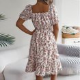 thumbnail image 3 of YOTAMI Women's Summer Boho Floral Dresses Square Neck Puff Sleeve Elastic Waist A-Line Dresses Flowy Ruffle Hem Loose Midi Dress White, 3 of 3