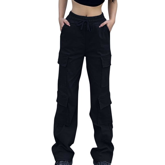 Cameland Women's High Waisted Cargo Pants Y2K Streetwear Baggy Stretchy Pants with 6 Pockets Drawstring Trousers