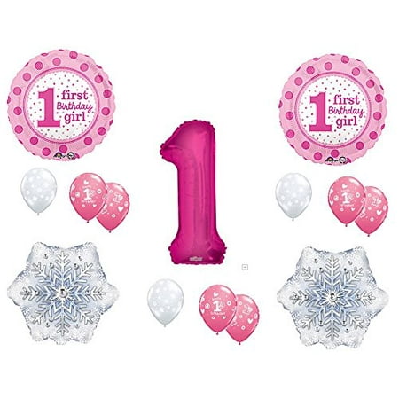Girl's PINK WINTER ONE-DERLAND 1st Birthday party Balloons Decoration Supplies First Snow Wonderland