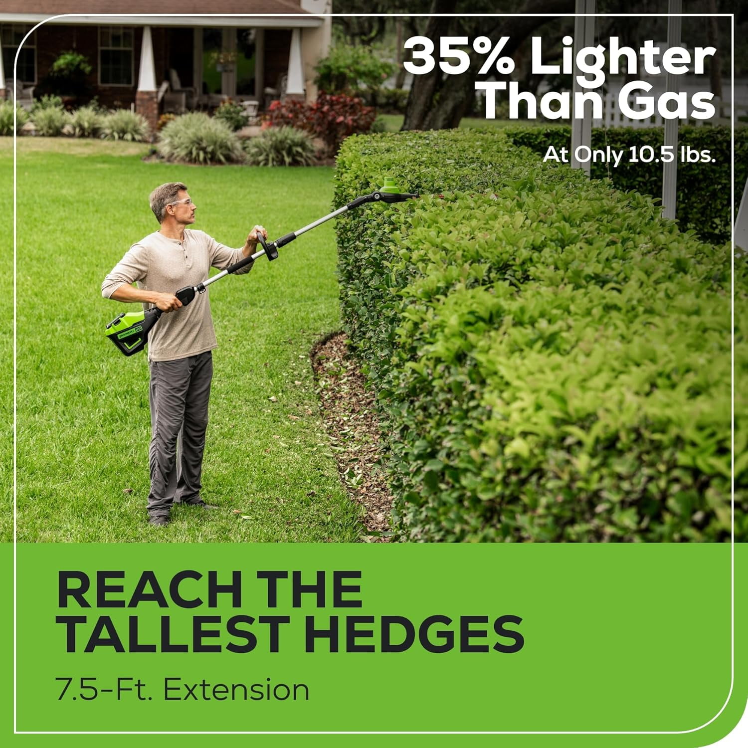 Greenworks 60V 20" Brushless Cordless Battery Powered Pole Hedge Trimmer, 2.0Ah Battery and Charger Included