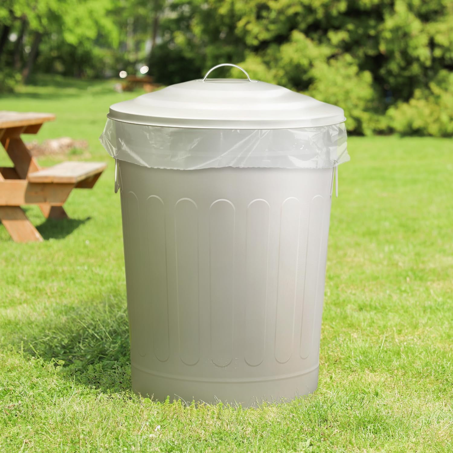 13-Gallon Beige Galvanized Steel Round Fire Resistant Trash Can with Lid