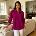 thumbnail image 6 of Womens Polo Shirts 3/4 Sleeve Golf Tops Collared Button Down Tee Womens Casual Business Golf Shirts Work Daily Tops 3-Buttons Soft Breathable Solid Color Hot Pink 2XL, 6 of 8