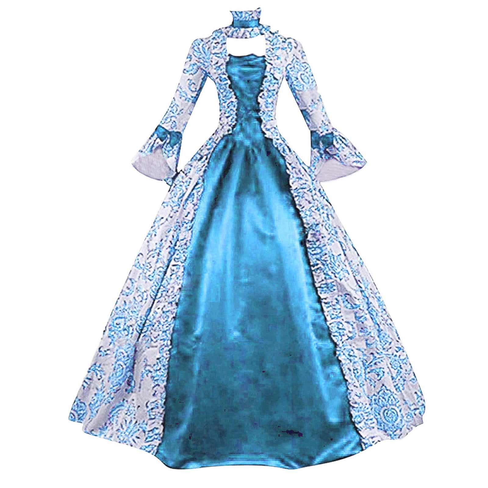 Victorian Ball Gown Women Vintage Medieval Dress Elegant Lace Up Cinch Corset Dress Renaissance Masquerade Costume
