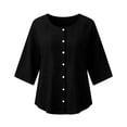 thumbnail image 5 of Uootdi Women's Tops Round Neck 3/4 Sleeve Button Front Cotton Blouses Casual Daily Style Lightweight Breathable Loose Fit Tops Gift, 5 of 7
