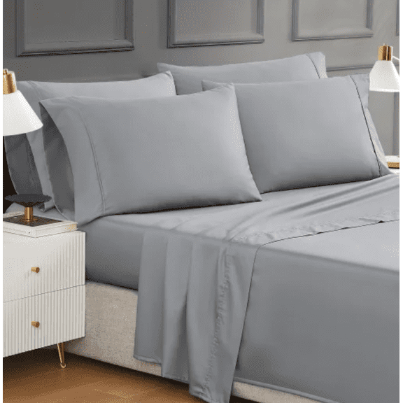 Hotel Signature Sateen Egyptian Cotton 400 Thread Count 6-Piece Sheet Set, King - Grey