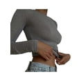 thumbnail image 3 of Franhais Women Trendy T-Shirt, Solid Color Round-Neck Long Sleeve Fitted Open Back Casual Tops, 3 of 5