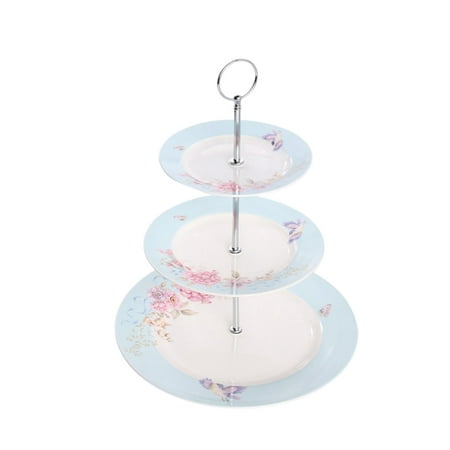 

CenturyX Ceramic Snack Tray with Three Layers Large Capacity Farmhouse European Style Multifunctional Fruit Plate Tableware Cake Plate Blue Dielianhua One Size