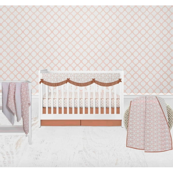 Bacati - Paisley Petals Floral 8-Piece Muslin Crib Bedding Set with Long Crib Rail Guard - Coral Girls