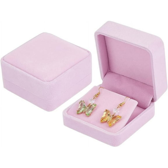 2Pcs Velvet Earring Boxes Square Pink Earring Gift Box Storage Box Earrings Stud Case Jewelry Elegant Case Gift Box for Engagement Wedding Day Valentine's Day Birthday Gifts for diy