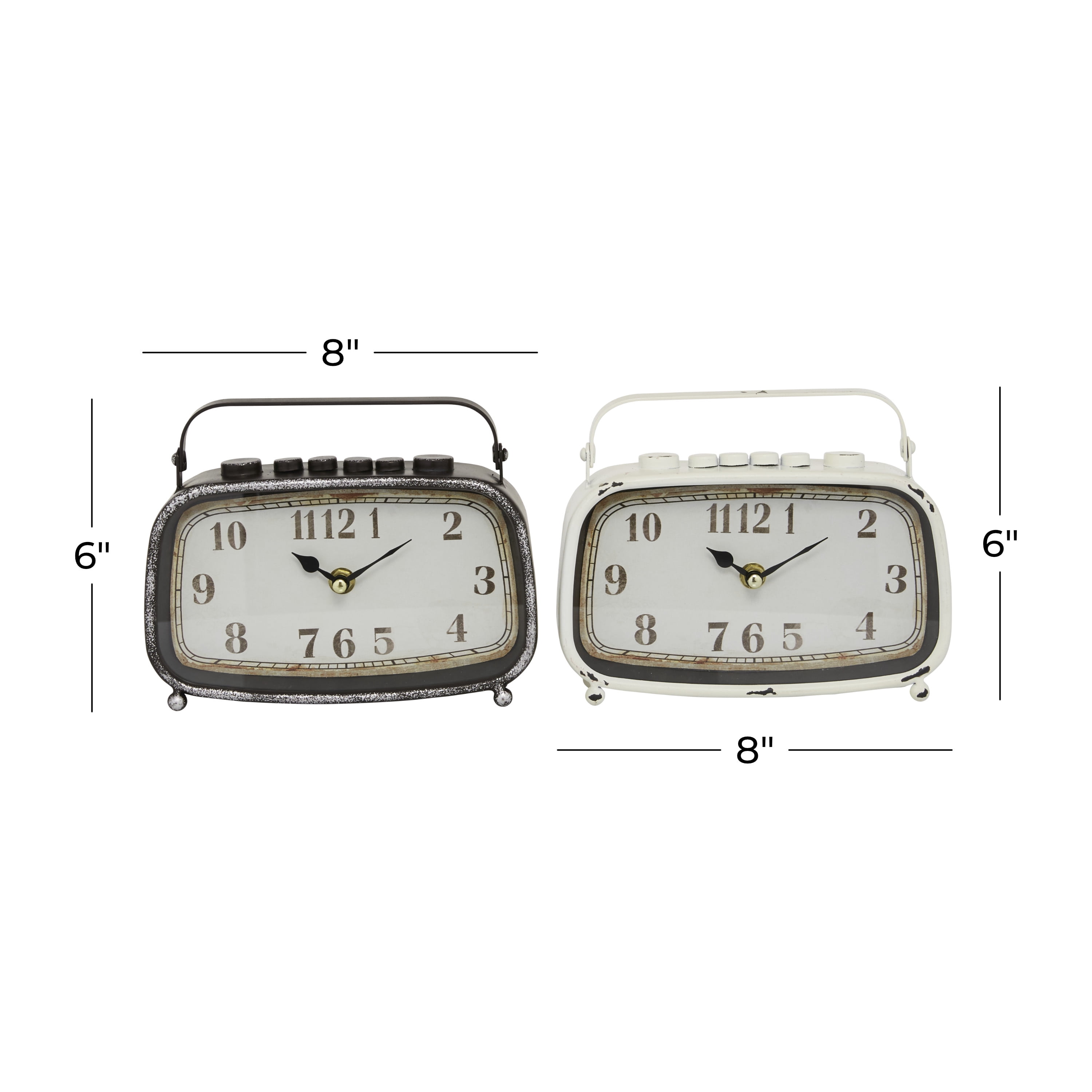 DecMode 6" Multi Colored Metal Retro Radio Style Clock, Set of 2
