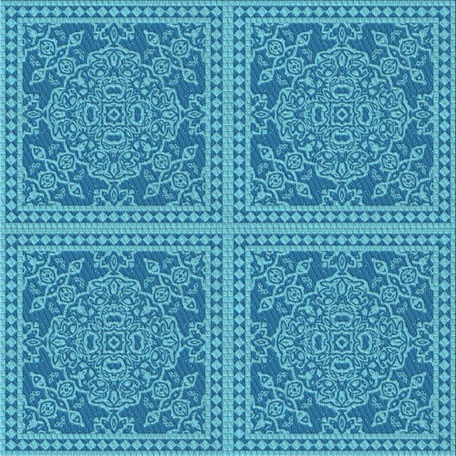 Ahgly Company Machine Washable Indoor Square Transitional Bright Turquoise Blue Area Rugs, 5' Square