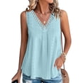 thumbnail image 2 of VBTAPA Mother's Day Gifts Blouses for Women Dressy Casual Sleeveless Lace V Neck Eyelet T-Shirt Summer Loose Tunics Sky Blue S, 2 of 8