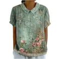 thumbnail image 2 of Giftesty Blouses for Women Dressy Casual Women's Ladies Fashion Casual Cropped Short Sleeve Printing Cotton Loose Shirt Blouse Top, 2 of 5