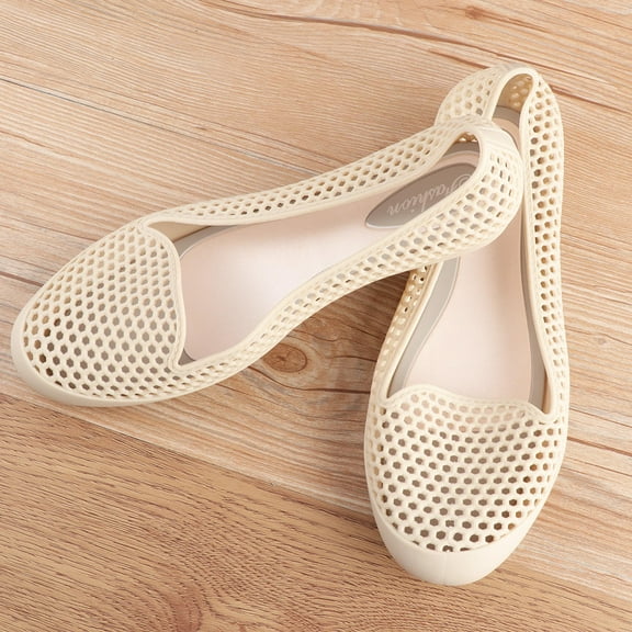 Worgeous Beach Shoes Breathable Cool Durable Simple Hollow Plastic Shallow Flat Leisure Shoes for Outdoor (Apricot, 37 Yard)