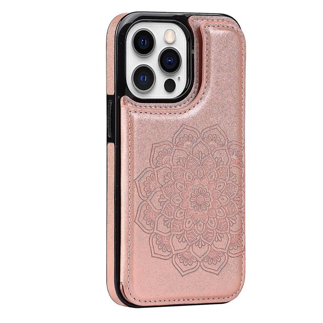 Funda para iPhone 12 Pro Max con tarjetero de piel sintética con estampado de flores de datura