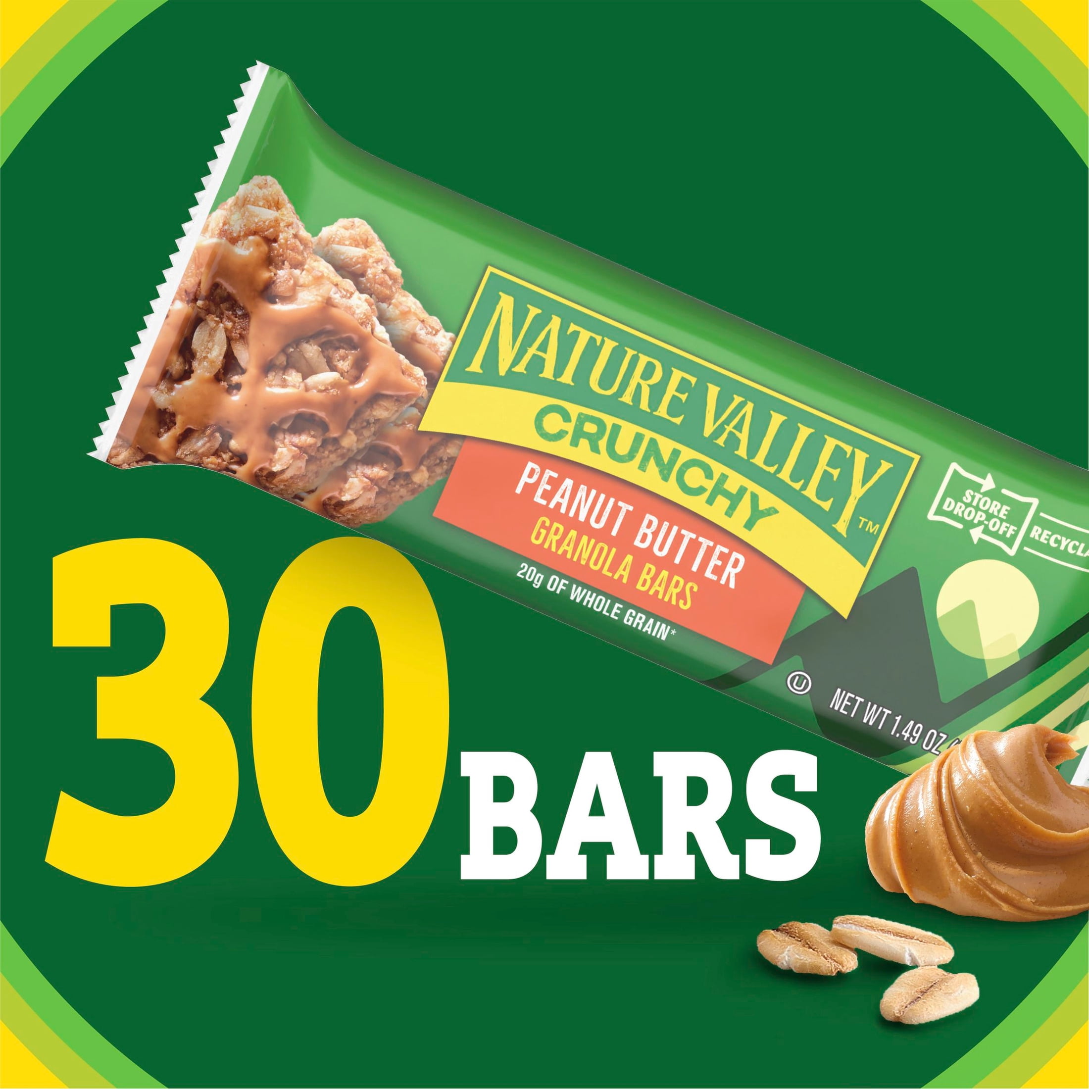 (6 pack) Nature Valley Crunchy Granola Bars, Peanut Butter, 30 Count, 22.35 oz (15 Pouches)