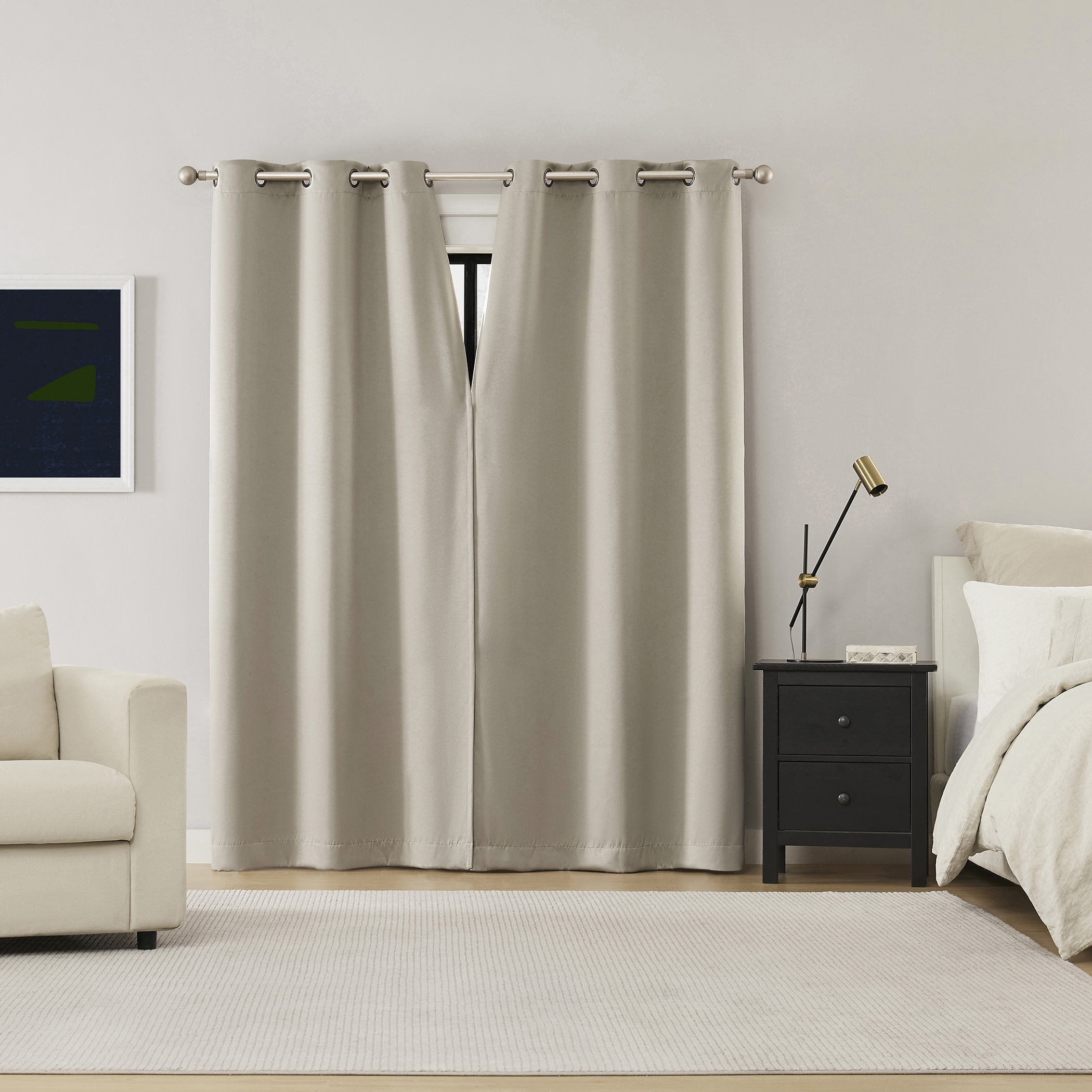 Sun Zero Graham 2-pack Magnetic Closure 100% Blackout Grommet Curtain Panel Pair, 40"W x 84"L, Stone