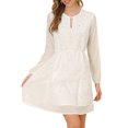 thumbnail image 3 of INSPIRE CHIC Women's Dress Gilding Star V Neck Long Sleeve Party Flared A-Line Dress M White, 3 of 9