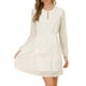 thumbnail image 2 of Vestido de fiesta de mujer Inspire Chic con escote en V, mangas largas, falda acampanada y estrellas doradas, color blanco, 2 of 8