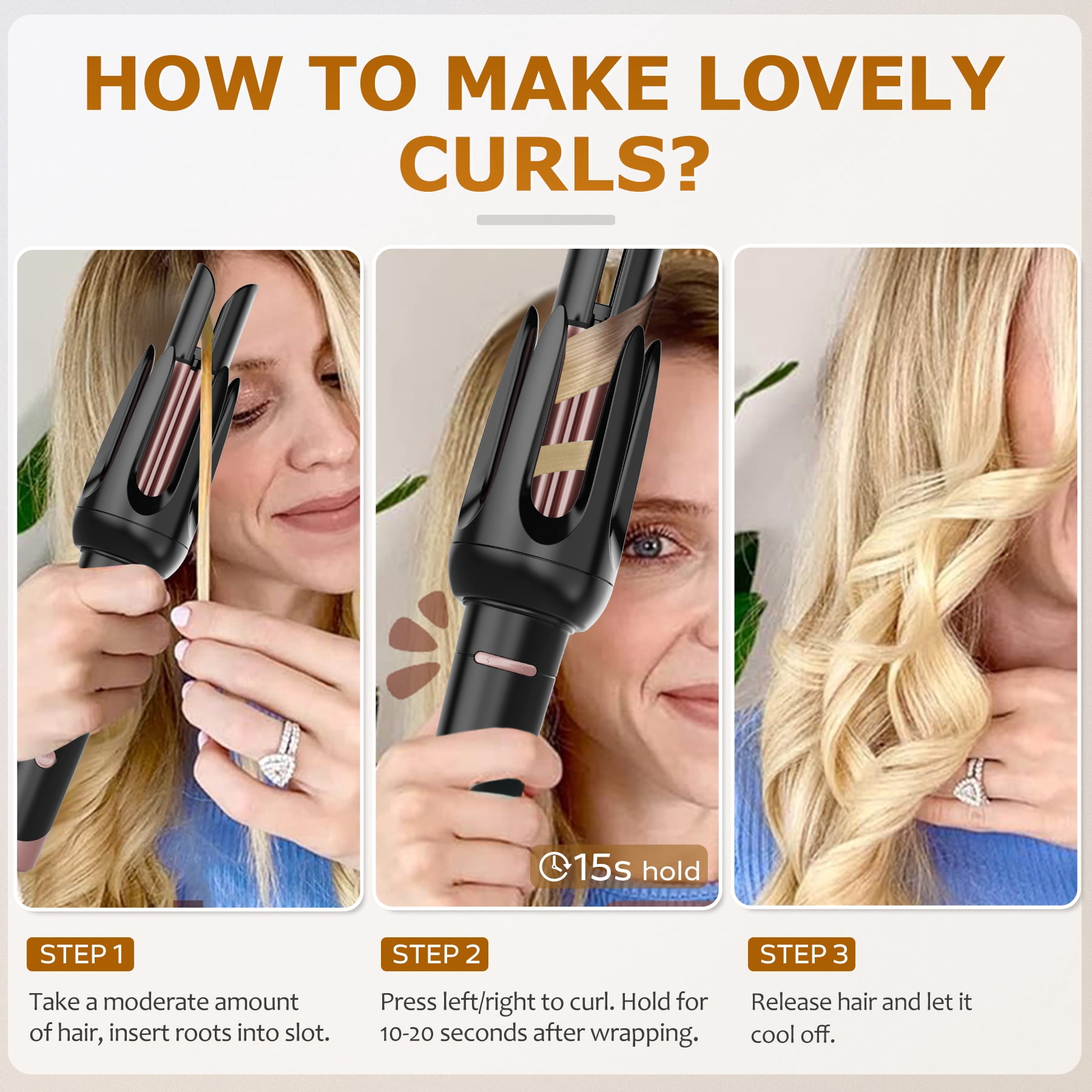 BILITOK Auto Hair Curler, Automatic Curling Iron with 4 Temperature & 3 Timer, Automatic Shut-Off, Anti-Scald, Anti-Tangle Rotating Curling Wand for Hair Styling Black