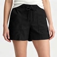 thumbnail image 2 of Women's Solid Lightweight Drawstring Casual High Waist Hiking Shorts Summer Workout Shorts With Pockets, Polyester | UKHCCC,Black L, 2 of 9