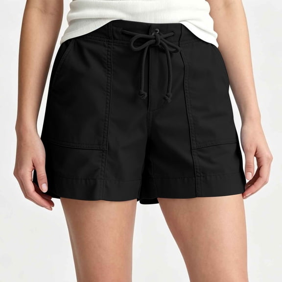 WXLWZYWL Ladies Plus Size Solid High Waist Casual Shorts Summer Relaxed Shorts with Elastic Waistband and Drawstring