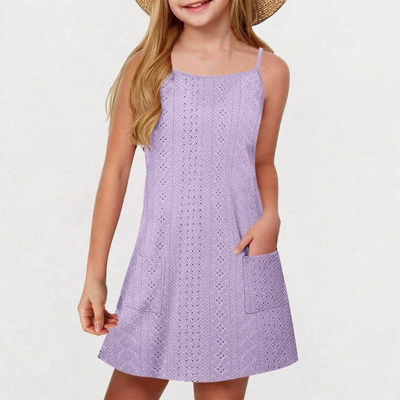 Cethrio Summer Dresses for Girls, 2025 Gifts Sleeveless Casual Midi Dresses Purple Size 14-16 T