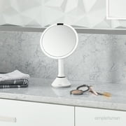 simplehuman 8 Round Sensor Makeup Mirror with Touch-Control Dual Light Settings, 5x Magnification, Rechargeable and Cordless, White Stainless Steel