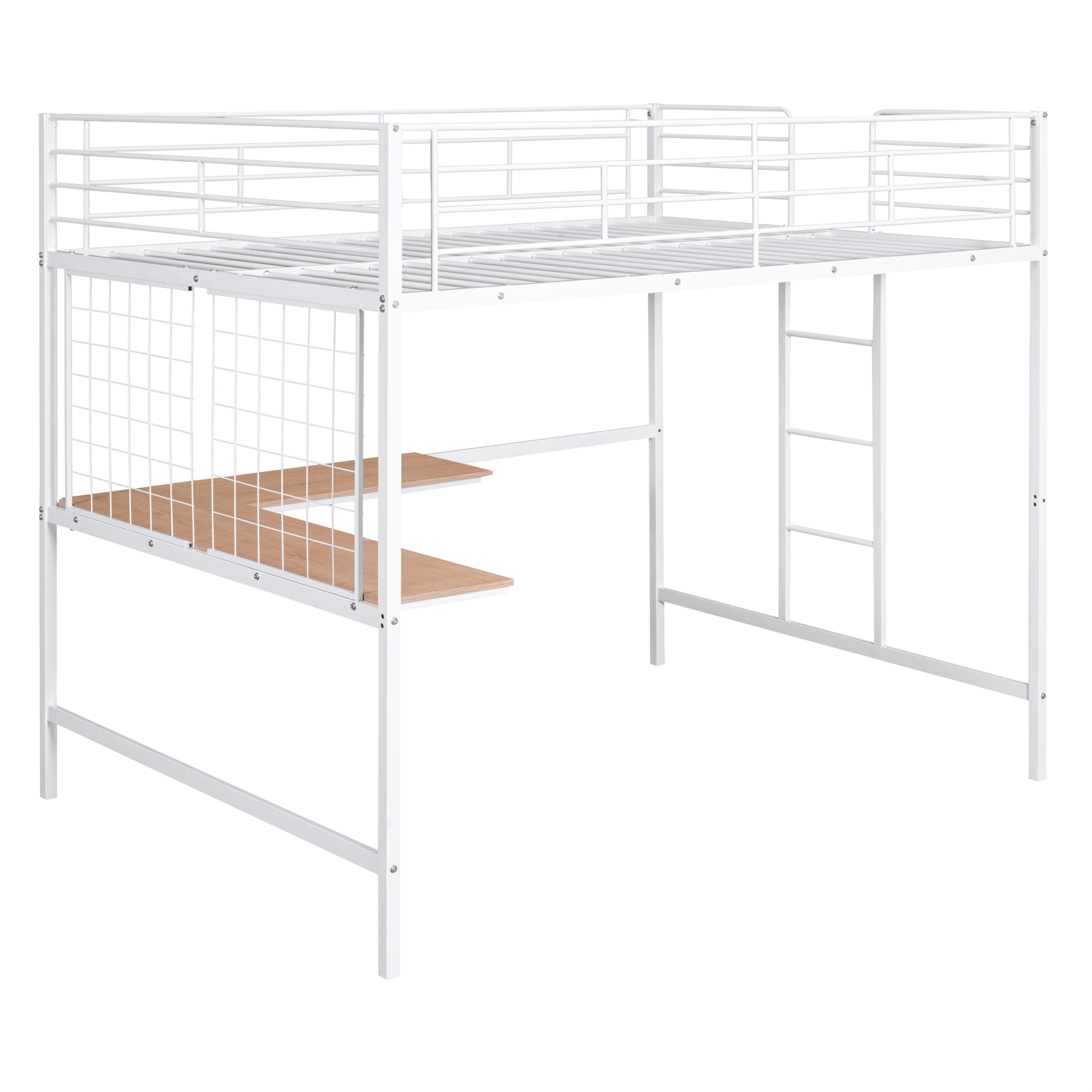 Aukfa Full Size Loft Bed with L shape Desk, Heavy Duty Metal Bed Frame for Teens Adults, White