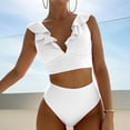 thumbnail image 4 of Women's Two Piece High Waist Tummy Trimming Swimsuit with Ruffle Sleeve V Neck Design, 4 of 9