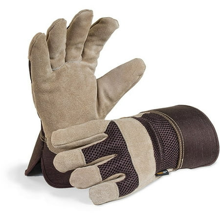 Hands On International Men s Premium Leather Palm Work Gloves  Breathable Mesh Back  Safety Cuff Size Medium