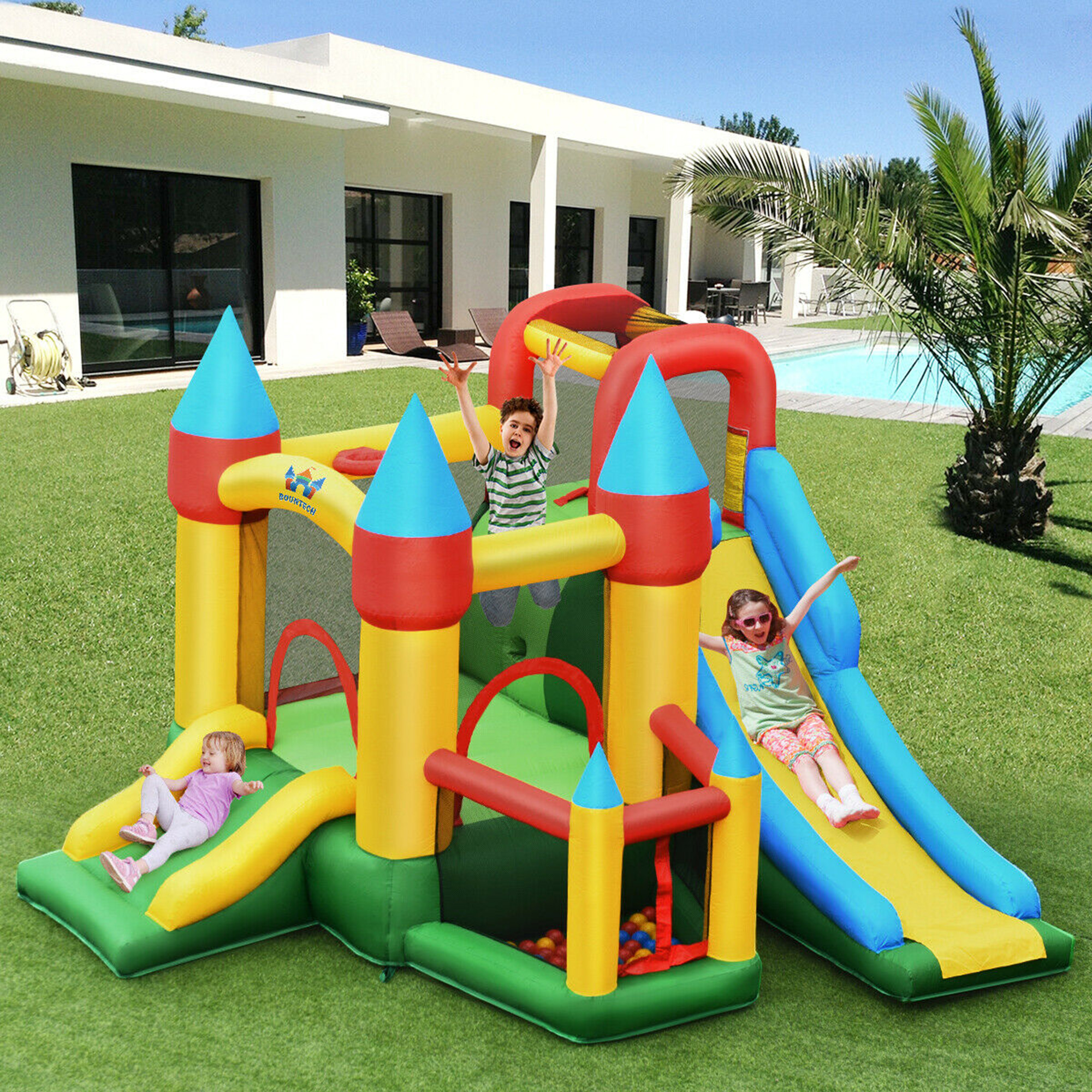Gymax Kids Inflatable Bounce House Jumping Dual Slide Bouncer Castle W/ 780W Blower - image 4 of 10
