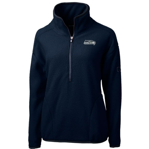 Women's Cutter & Buck Navy Seattle Seahawks Cascade Eco Sherpa Fleece Half-Zip Pullover Jacket