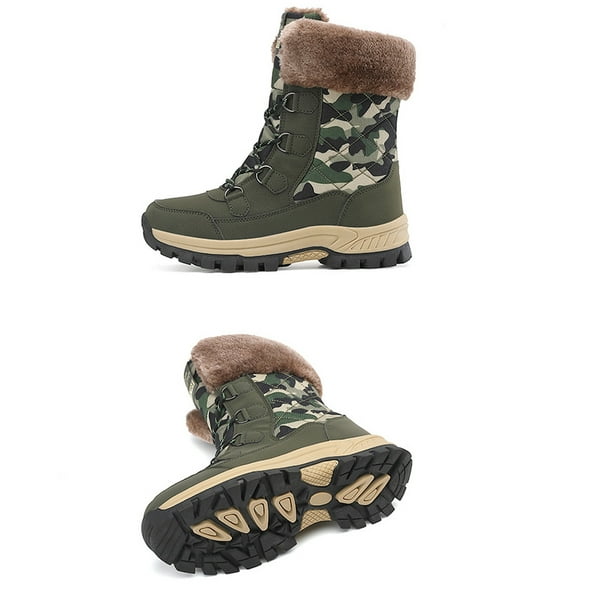 hoksml Womens Boots Thick Soled Fall/winter New Plush Insulation Snow Boots  Outdoor Camouflage High Top Cotton Shoes 