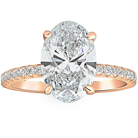 Pompeii 2 1/2Ct Oval Diamond Engagement Ring 14k Rose Gold Lab Grown (GH,VS2/SI1)