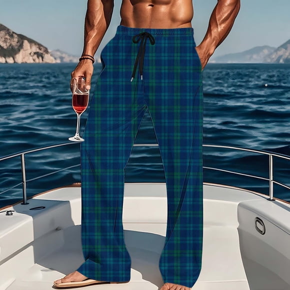 Txeol Pantalon de Pyjama pour Hommes en Coton Léger à Carreaux, Pantalon de Détente avec Cordon de Serrage, Taille Élastique, Bas de Pyjama avec Poches, Multicolore, G