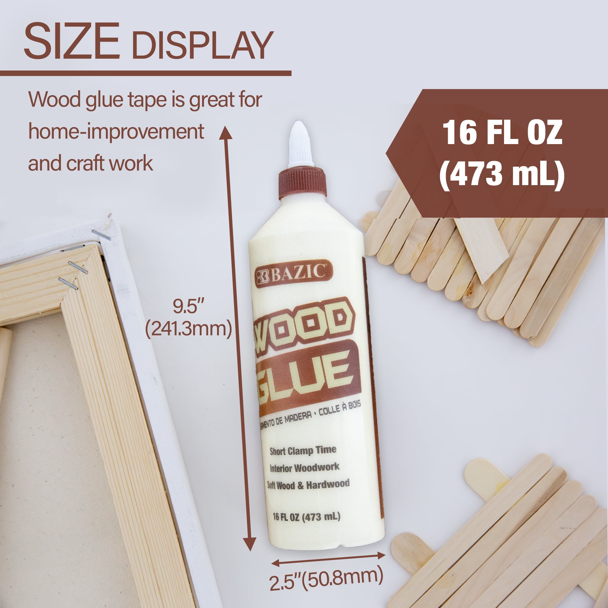 BAZIC Wood Glue 16 FL OZ (473 mL), Natural Color Super Strong Bond Adhesive, 2-Pack