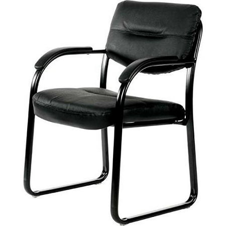 Black Leather Sled Base Side Guest Chair with (Best American Made Leather Furniture)