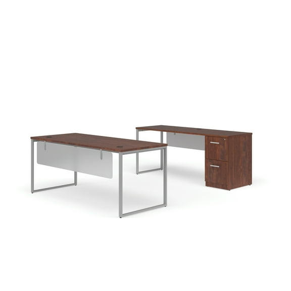 OFM Fulcrum Series Office Furniture Set, 72" Table Desk, 72" Credenza, Filing Cabinet, Modesty Panel, in Cherry