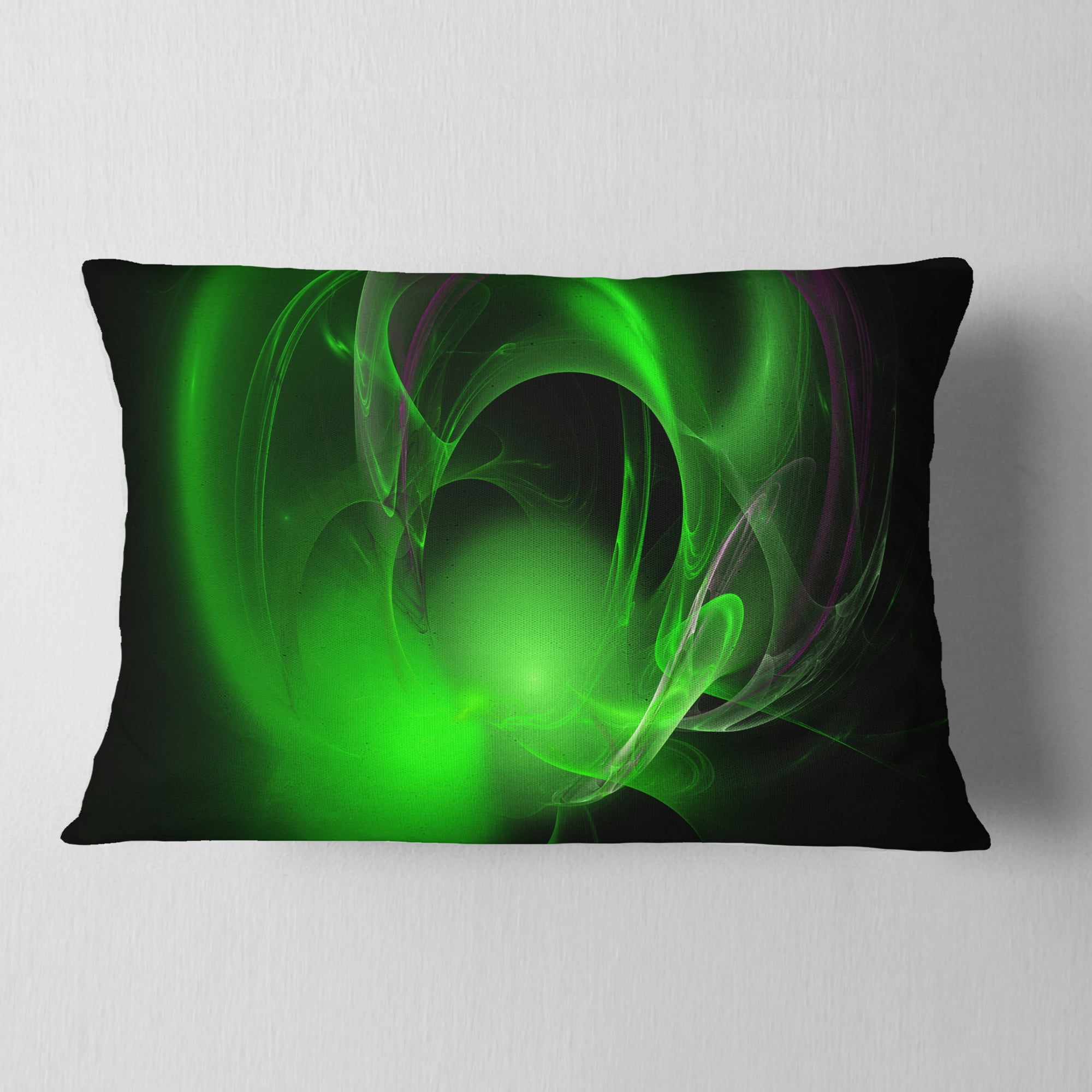 Designart Green Galactic Nebula on Black - Abstract Throw Pillow - 12x20