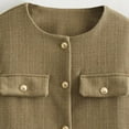 thumbnail image 4 of YYDGH Crop Tweed Blazer Jacket Women Collarless Open Front Button Down Business Work Casual Wool Jacket Coat Army Green S, 4 of 8