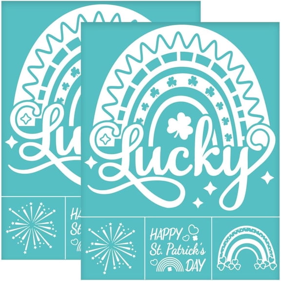 2Pcs 8.6x11 Inch Rainbow Self-Adhesive Silk Screen Printing Stencil Lucky Clover Silk Screen Stencil Happy St. Patrick's Day Reusable Mesh Stencils Transfer