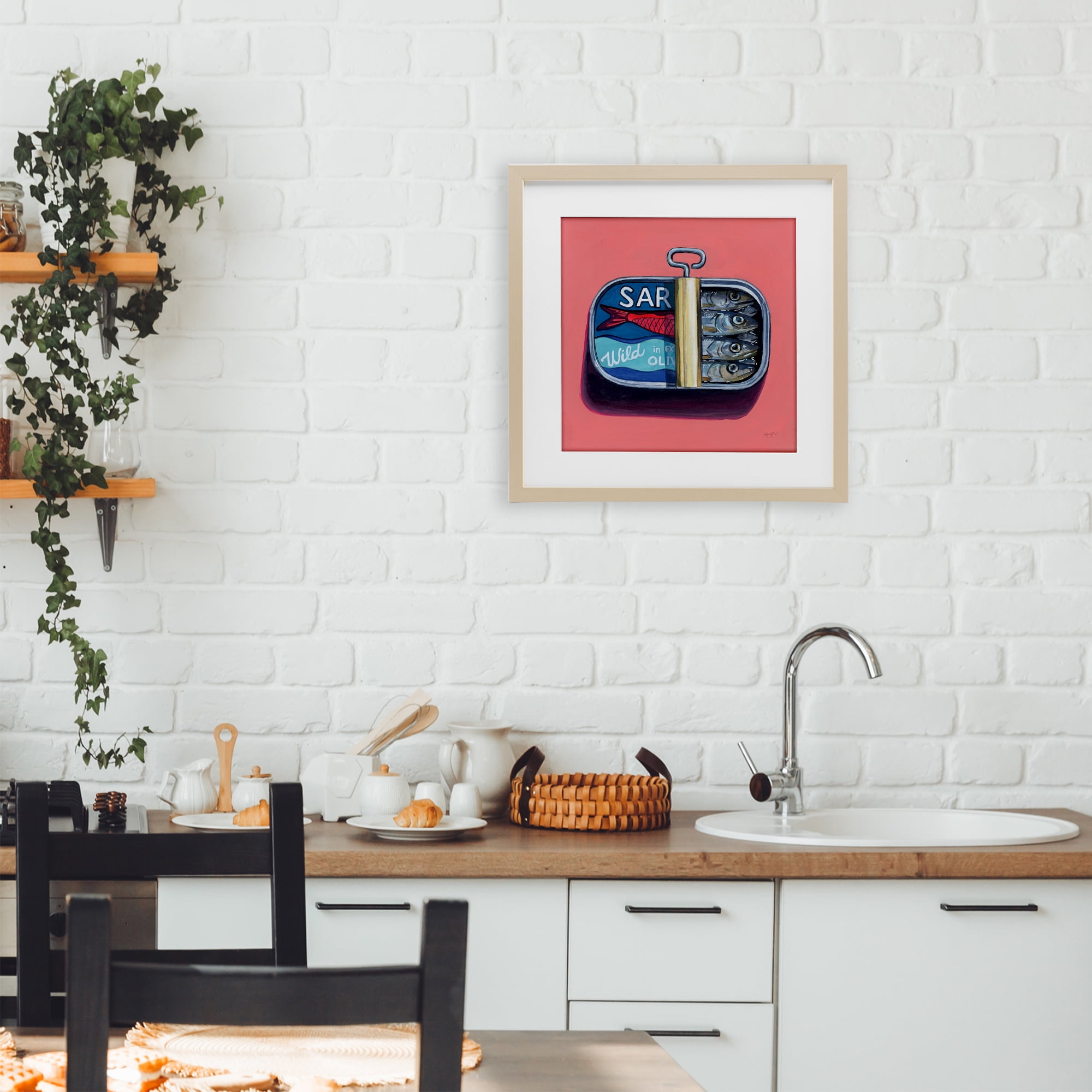 Stupell Industries Wild Sardines on Pink Birch Framed Print Under Glass, design by Kate Jarvik Birch