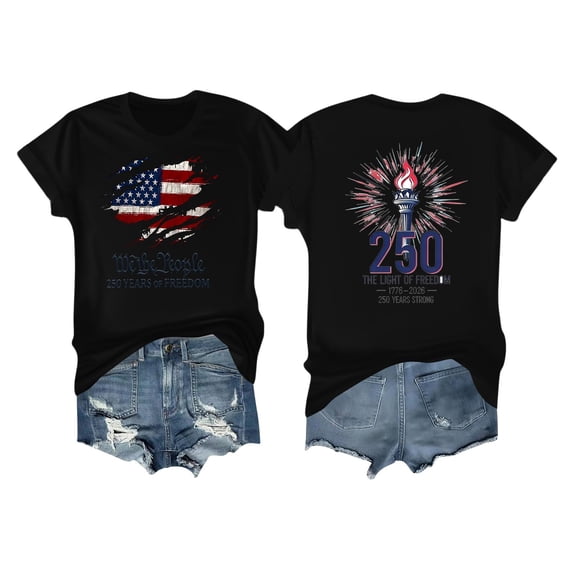 Short Sleeve T Shirt with Graphic Print and Distressed Denim Shorts Set for Women Casual Crew Neck Top and Shorts Outfit Black L